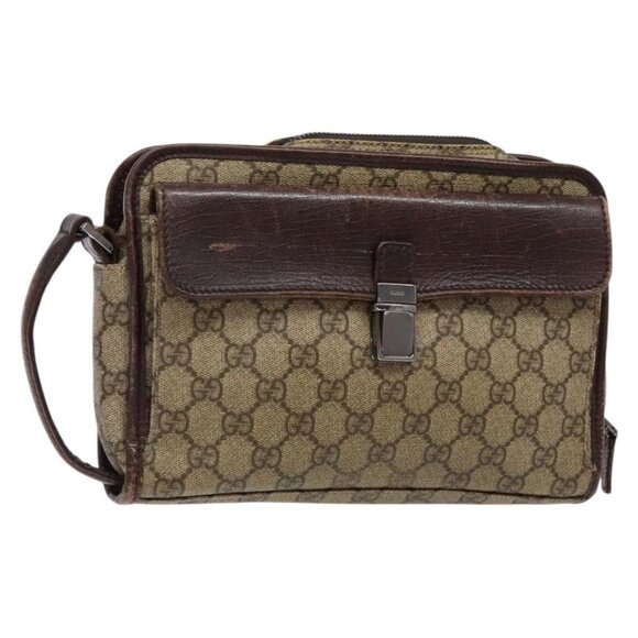 GUCCI GG Supreme Clutch Bag PVC Beige Silver 108844 Auth 137718 - Picture 1 of 16